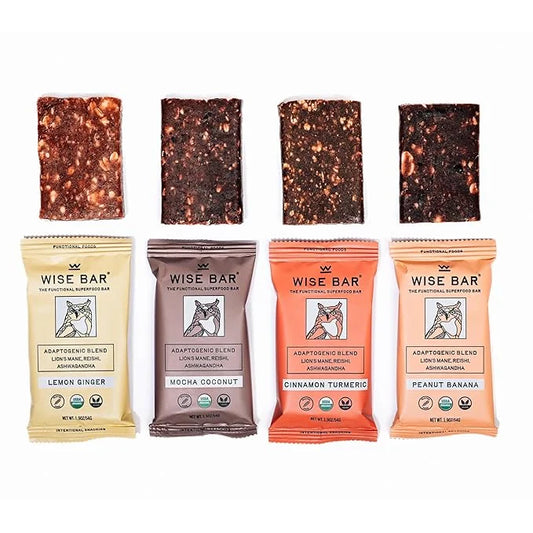 Wise Bar Adaptogen Mushroom Nutrition Bars with Reishi, Lions Mane & Ashwagandha, Organic Vegan & Gluten Free Snacks for N...