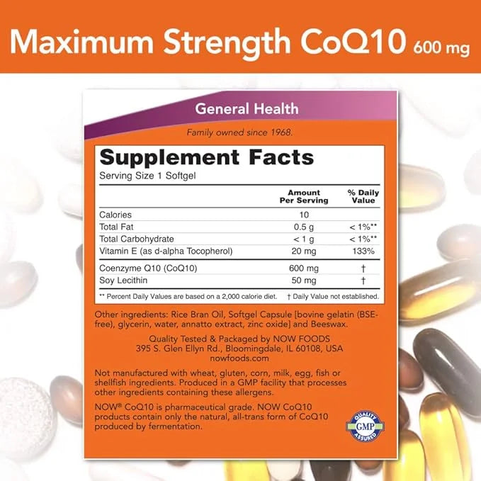 NOW Supplements, CoQ10 600 mg, Maximum 60 Softgels