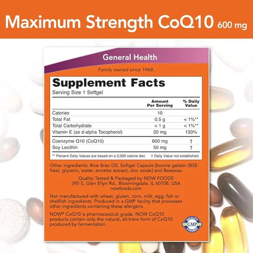 NOW Supplements, CoQ10 600 mg, Maximum 60 Softgels