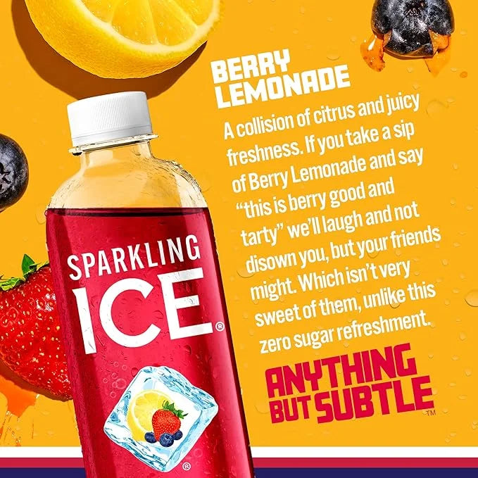 Sparkling Ice, Berry Lemonade Sparkling Water, Zero Sugar Flavored Water, with Vitamins and Antioxidants, Low Calorie Beve...