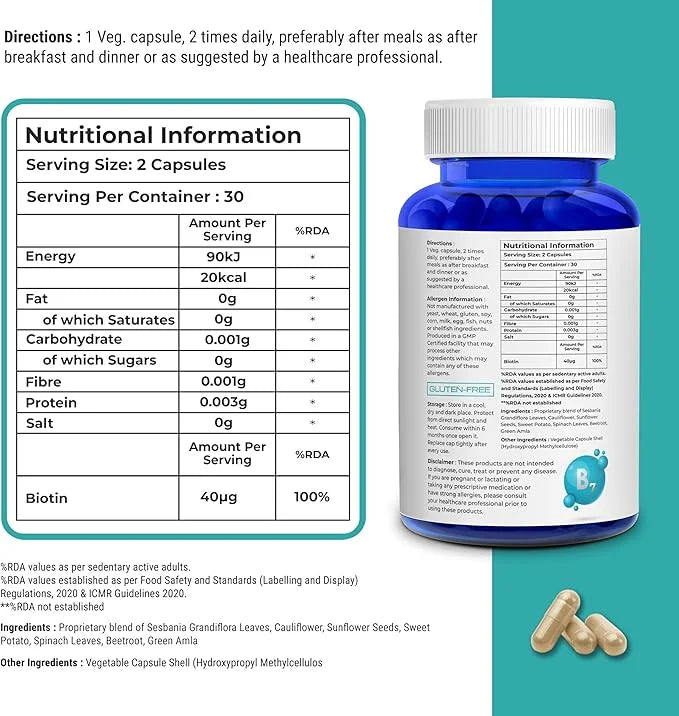 Plant Based Biotin Capsules for Hair, 60 Veg