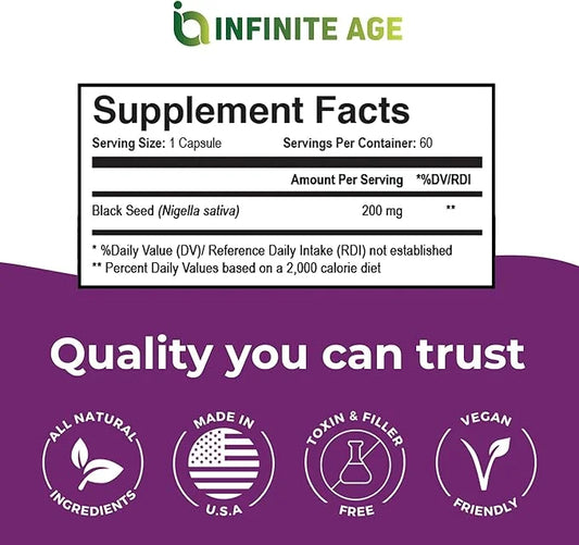 INFINITE AGE Dry Organic Black Seed Oil Extract Capsules - Nigella Sativa Seed Extract Immune Booster, for Optimal Skin, H...