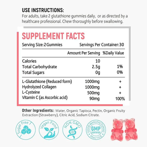 2 Pack Glutathione Collagen Gummies, Collagen 120 Count