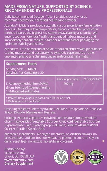 Azendus SAM-e Mood Support 400mg, 30
