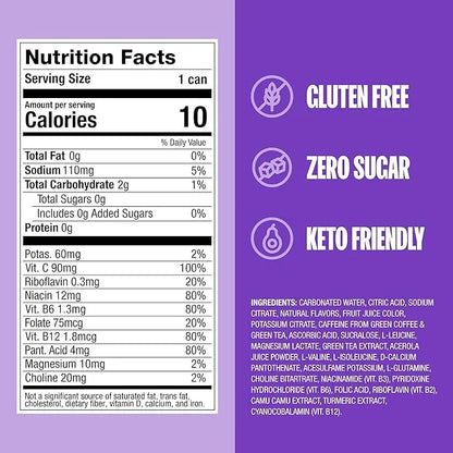 ZOA Zero Sugar Energy Drinks, Frosted Grape - Sugar Free with Electrolytes, Healthy Vitamin C, Amino Acids, Essential B-Vi...