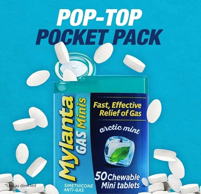 Mylanta Gas Relief Tablets, Mini-Tabs, Mint, 50 Count