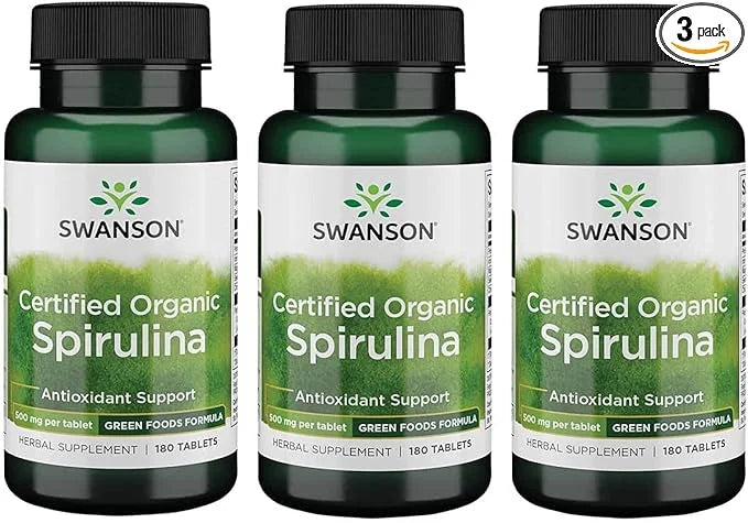 Swanson Certified Organic Spirulina 500 mg 180 Tabs 3 Pack