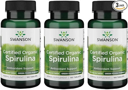 Swanson Certified Organic Spirulina 500 mg 180 Tabs 3 Pack
