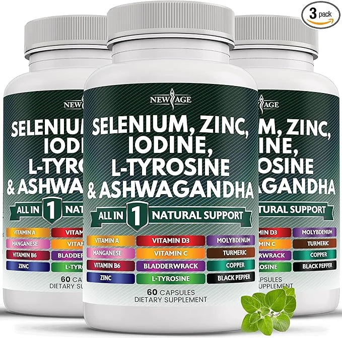 Selenium, Zinc, Iodine, L Tyrosine, Ashwagandha - Thyroid Support Supplement for Women and Men with Bladderwrack, Turmeric...