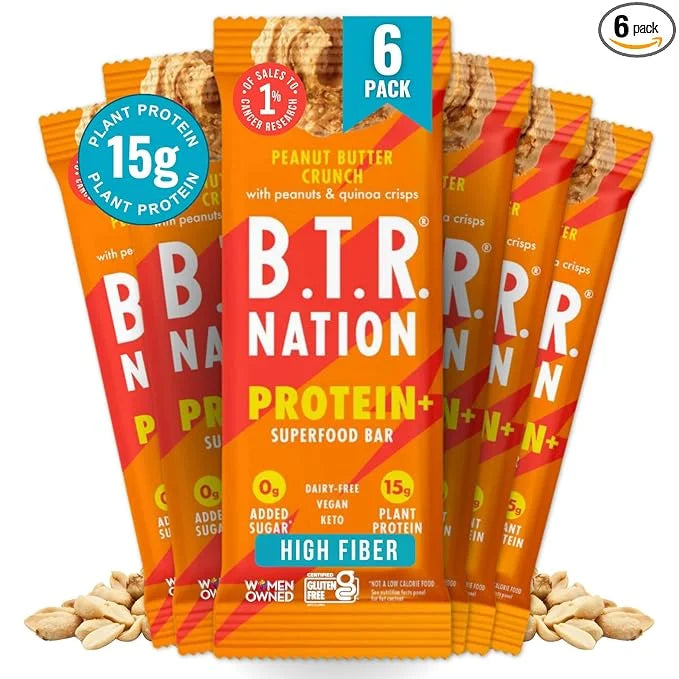 Vegan Keto Plant Based Protein & Fiber Bars by B.T.R. - Low Carb & GF | 6 Bars | Free of Sugar Alcohols, Dairy, Soy and Bo...