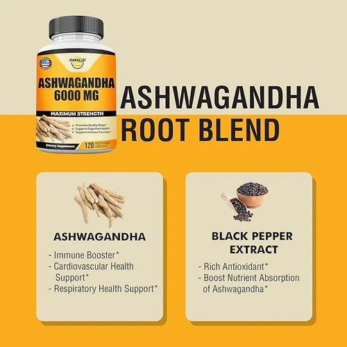 Ashwagandha Root Extract 6000mg per Serving, 120 Vegan 60 Servings