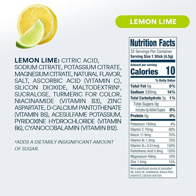 DripDrop Hydration - Zero Sugar Lemon Lime - Electrolyte Drink Mix Single Serve Powder Packets | Non-GMO, Gluten Free, Veg...