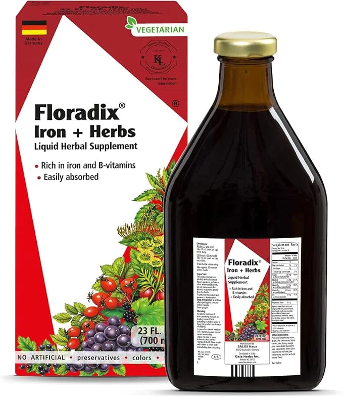 Floradix by Salus Iron & Herbs - Liquid Herbal Supplement for Energy Support - Iron Supplement with Vitamin C & B Complex ...