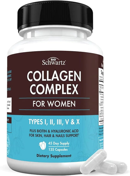 Hydrolyzed Collagen Peptide Capsules for Women - Multi Collagen Supplement Types I, II, III, V, X with Vitamin C, Biotin, ...