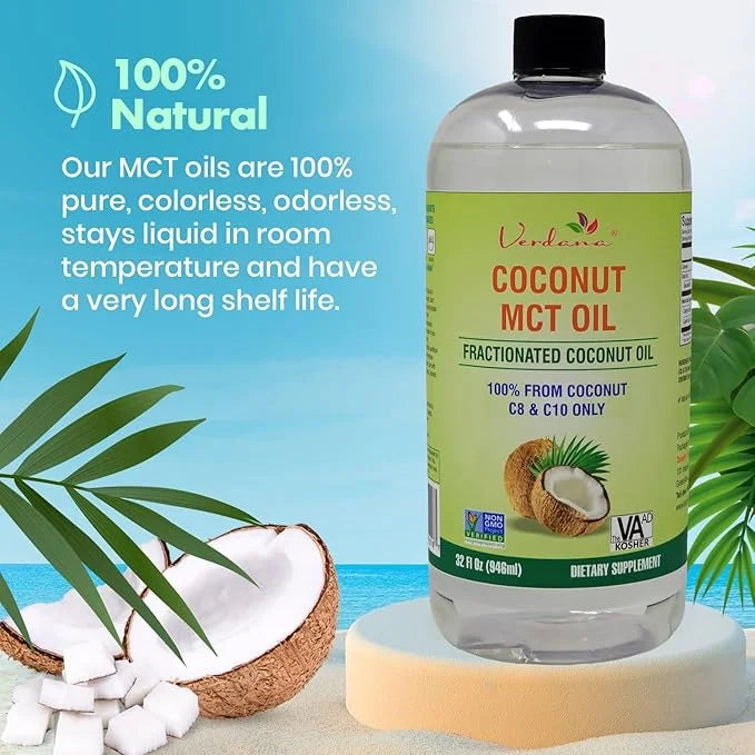 Verdana MCT Oil, Fractionated, Genuine 100% Coconut Derived, Kosher Food Grade, Vegan, Non-GMO, Great for Keto and Paleo D...