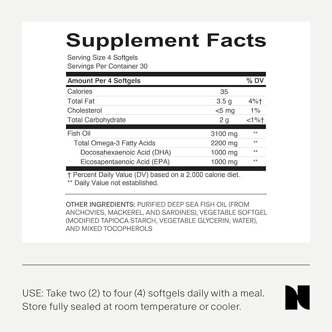 Needed. Prenatal Omega-3 1000mg DHA, 1000mg EPA, 4 Softgel 30-Day Supply