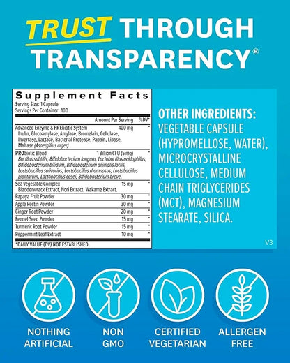 Zenwise Health Digestive Enzymes and Bromelain for Gut Health - Probiotic Multi Enzymes with Prebiotics and Probiotics for...
