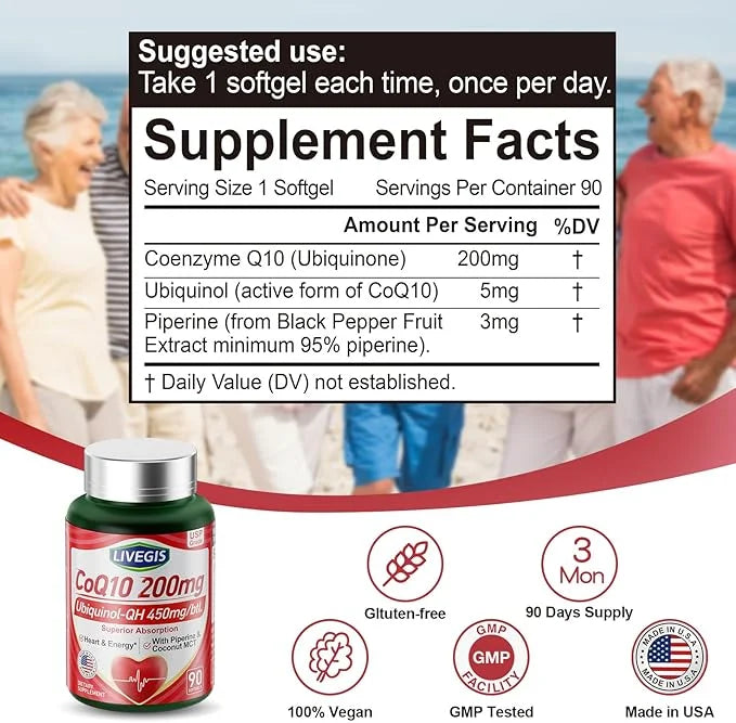 CoQ10 200mg Softgels, Ultra CoQ10 Ubiquinone 200mgWith Coconut MCT Oil, 5X Superior Absorption, Coenzyme Q10 Supplement fo...