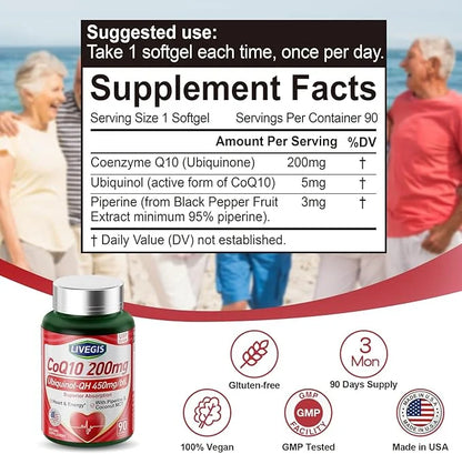 CoQ10 200mg Softgels, Ultra CoQ10 Ubiquinone 200mgWith Coconut MCT Oil, 5X Superior Absorption, Coenzyme Q10 Supplement fo...
