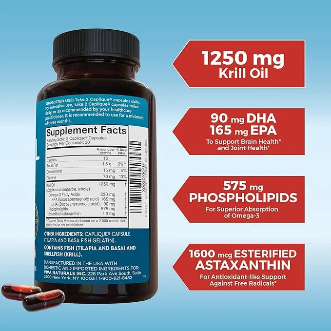 Viva Naturals Antarctic Krill Oil Omega 3 Fatty 1250 mg, 60 Count