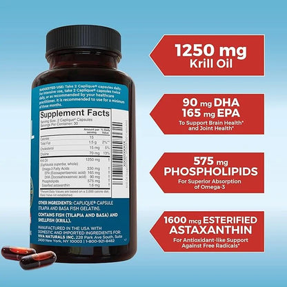 Viva Naturals Antarctic Krill Oil Omega 3 Fatty 1250 mg, 60 Count