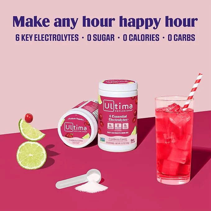 Ultima Replenisher Daily Electrolyte Powder Drink Mix – Cranberry Cosmo, 90 Servings – Hydration Powder with 6 Key Electro...