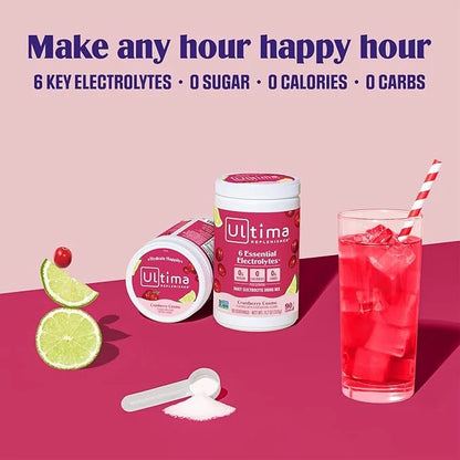Ultima Replenisher Daily Electrolyte Powder Drink Mix – Cranberry Cosmo, 90 Servings – Hydration Powder with 6 Key Electro...
