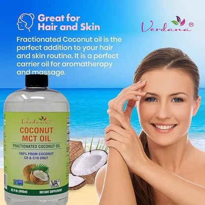 Verdana MCT Oil, Fractionated, Genuine 100% Coconut Derived, Kosher Food Grade, Vegan, Non-GMO, Great for Keto and Paleo D...