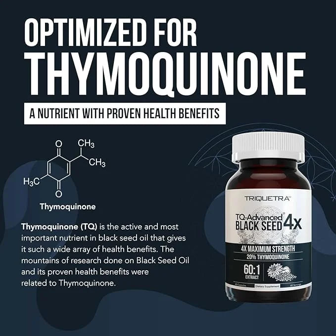 20% Thymoquinone Black Seed Oil Extract Capsules - TQ-Advanced 4X®: Highest Thymoquinone Concentration Available - 60:1 Co...