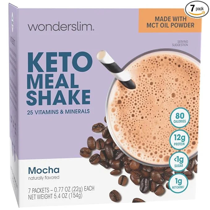 WonderSlim Keto Meal Replacement Shake, Mocha, Low Carb, C8 MCTs, 12g Protein, Collagen, 25 Vitamins & Minerals, Gluten Fr...