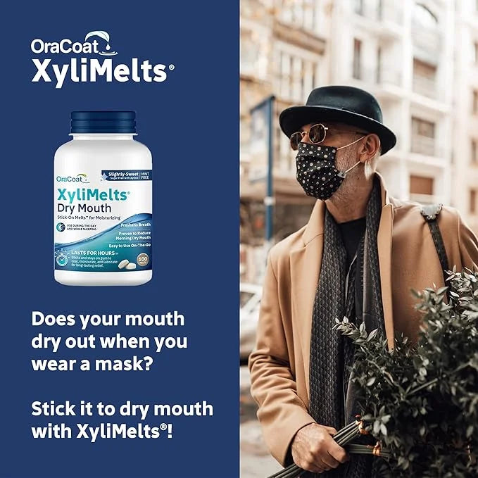 OraCoat XyliMelts Dry Mouth Relief Moisturizing Stick-On-Melts w/Xylitol, 100 Count, Slightly Sweet, Helps Stimulates Sali...