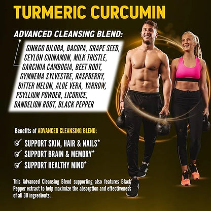 30 in 1 Turmeric Curcumin + 95% Curcuminoids, 20000mg, with 60 Capsules
