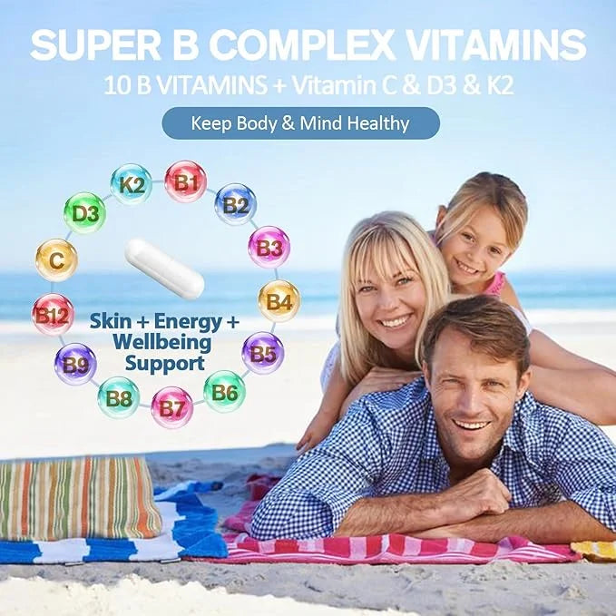 13-in-1 Vitamin B Complex Plus B1, B2, B2, B3 B3 (Niacinamide), B4, B5, B5, B6, B6, B7 B7 (Biotin), B8 (Inositol), B9 (Fol...