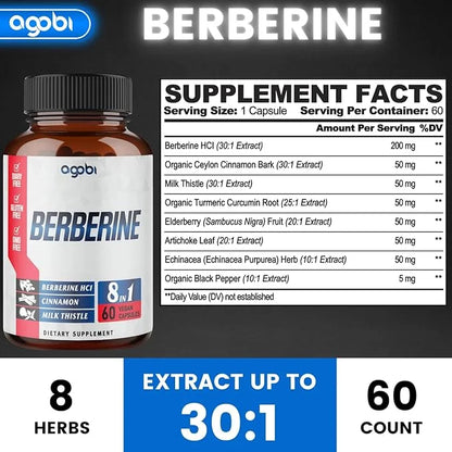 Berberine Supplement with Ceylon, Milk Thistle, 60 Counts 2 Months