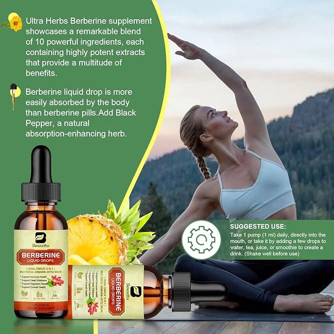 Berberine Supplement with Ceylon Cinnamon - Berberine Liquid Drops with Turmeric Curcumin, Ceylon Cinnamon, Bitter Melon, ...