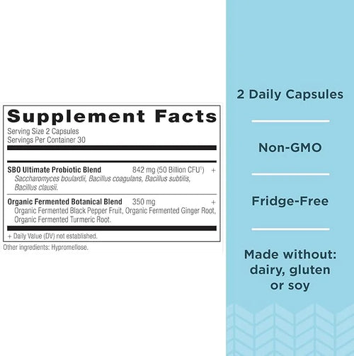 Ancient Nutrition Probiotics, SBO Probiotics Ultimate 50 Billion 60 Capsules (2 Pack)