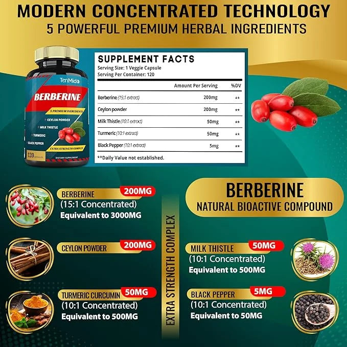 Berberine Extract Capsules 4250mg, 4 Months