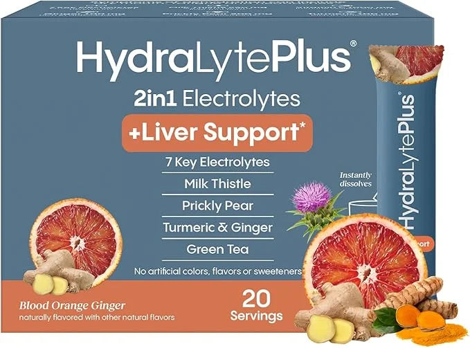 Hydralyte Liver Support + Electrolyte Mix with Milk Thistle, Turmeric, Ginger, Prickly Pear, Green Tea Extract Formulated ...
