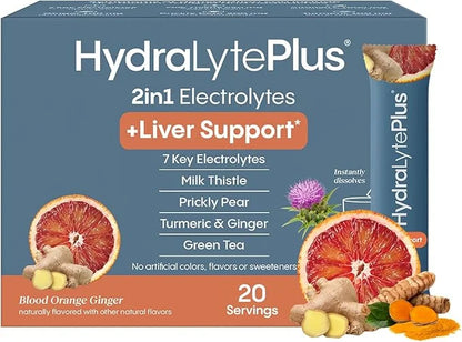 Hydralyte Liver Support + Electrolyte Mix with Milk Thistle, Turmeric, Ginger, Prickly Pear, Green Tea Extract Formulated ...