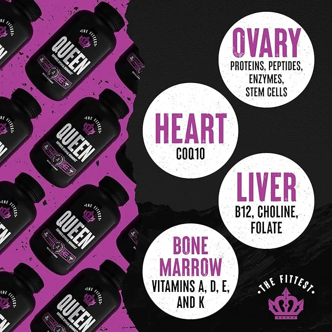 The Fittest Queen Supplement - Supports Hormone Balance, Fertility, Performance and Energy for Women - Grass fed Bovine Ov...