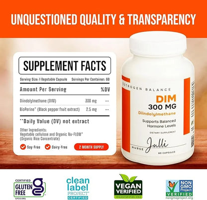 DIM Supplement 300mg | Estrogen Balance for Men and Women | Menopause, PCOS, Hormonal Acne Support & Antioxidant Support f...