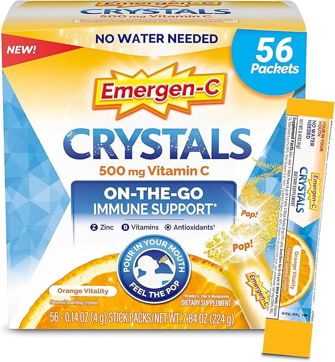 Emergen-C Crystals, On-The-Go Immune Support Supplement with Vitamin C, B Vitamins, Zinc and Manganese, Orange Vitality - ...