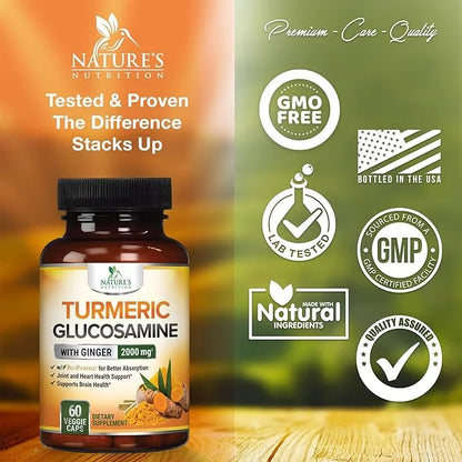 Turmeric Curcumin with BioPerine, Ginger & 95% Curcuminoids 2000mg Black 60 Capsules