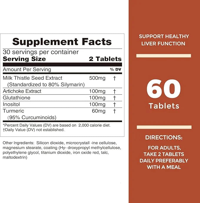 Nature's Key Milk Thistle 500mg Liver Supplement,30:1 Extra 80% Silymarin 5- in-1 in-1 Liver Turmeric-60 Tablets