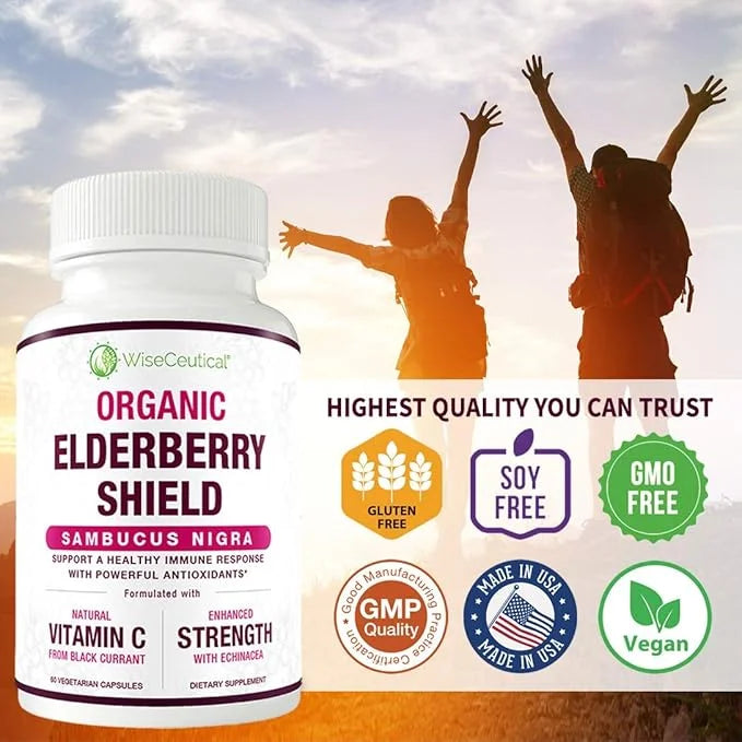 Max Strength USDA Organic Black Elderberry, 3 in 1 Natural 60 Count