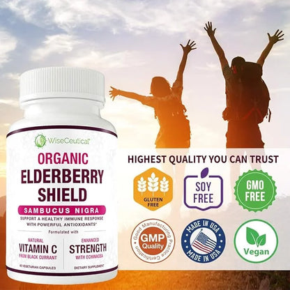 Max Strength USDA Organic Black Elderberry, 3 in 1 Natural 60 Count