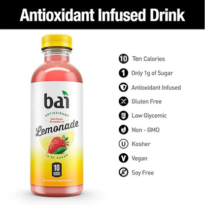 Bai Flavored Water, São Paulo Strawberry Lemonade, Antioxidant Infused Drinks, 18 Fluid Ounce Bottles, 6 Count - Product I...