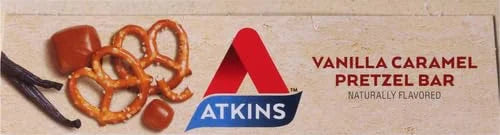 Atkins Vanilla Caramel Pretzel Protein Meal Bar, High Fiber, 2g Sugar, 4g Net Carbs, Meal Replacement, Keto Friendly, 5 Co...