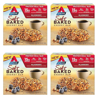 Atkins Soft Baked Energy Bars, Blueberry, 15g Protein,2g Sugar, Excellent Source of Fiber, Low Carb, 4 Packs (5 Bars Each)...