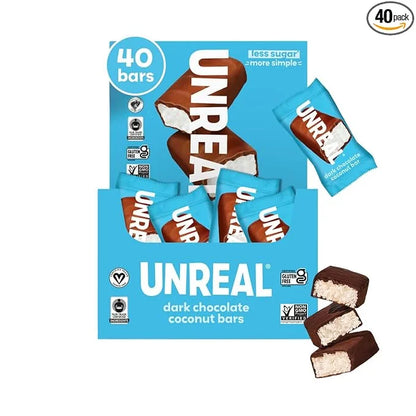 UNREAL Dark Chocolate Coconut Bars (40 Mini Bars) | Vegan, 3g Sugar, & 3 Simple Ingredients | Non-GMO, Gluten Free, & Fair...